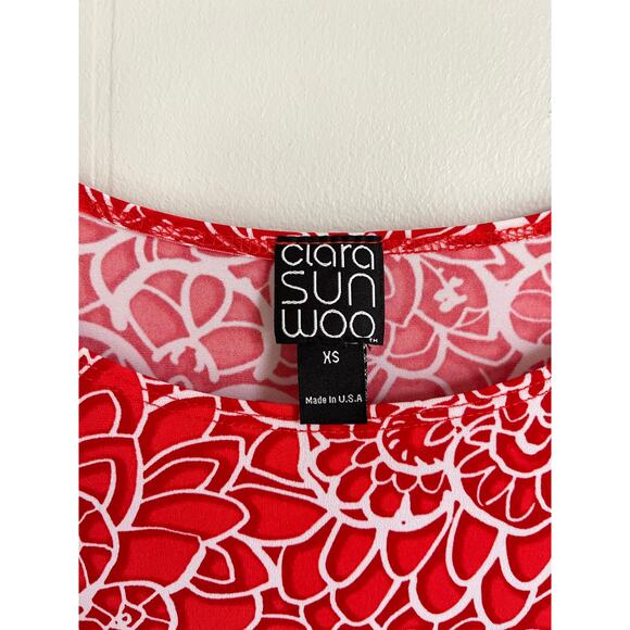 Clara Sunwoo Pink Stretchy Cold Shoulder Tunic Top XS Floral Geometric Long Line - Picture 11 of 16